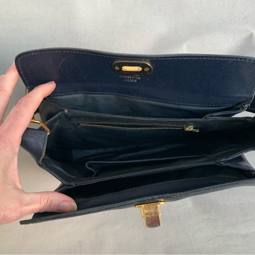 Vintage Made In Italy Dark Blue Leather Handbag bag purse Lazarus Exclusive - Picture 14 of 17